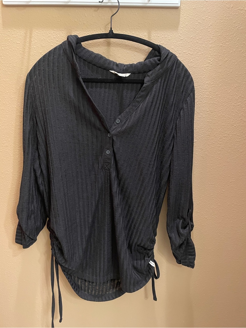 Billabong Black Ribbed Henley Tie-Side Coverup